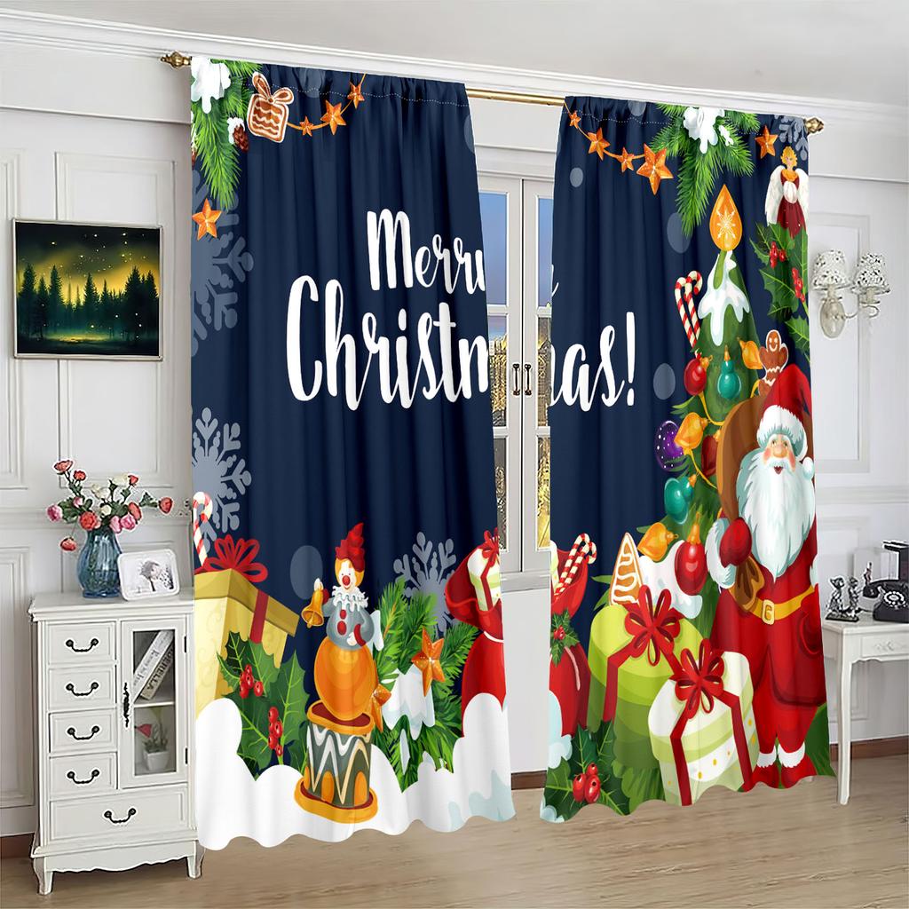 2 Stück - Winter Weihnachtsdekoration bedruckter Vorhang - Polyestermaterial - geeignet für Schlafzimmer, Wohnzimmer, Arbeitszimmer