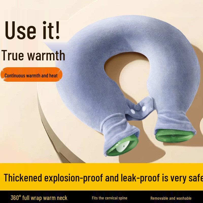 U-Shaped Neck Protection Hot Water Bottle Pillow - Thickened Hot Compress for Cervical Vertebra, Explosion-Proof Design