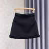 Women's Gray Wool Blend A-line High Waist Skirt - Autumn/Winter Slimming Petite Fit with Lace Detail