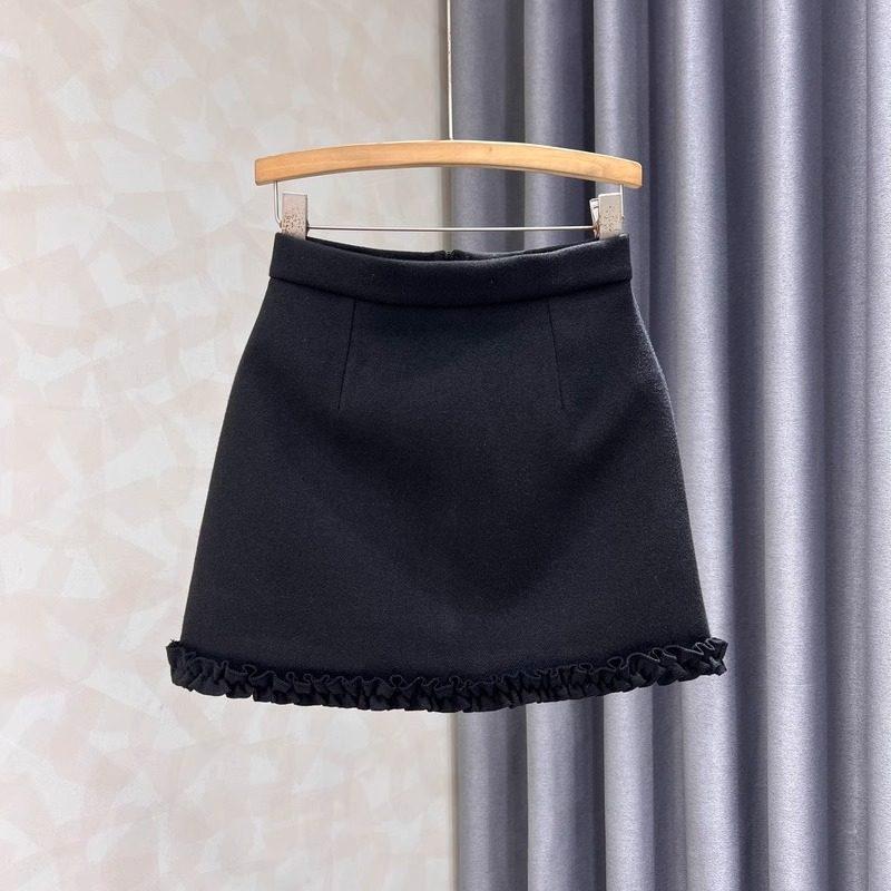 Women s Plus Size Gray Wool Blend High Waist A-line Ruffle Skirt S (86-96 jin)