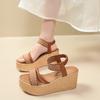 Large size apricot wedge heel thick sole heightening fashionable and comfortable casual waterproof table one-word buckle women's sandals