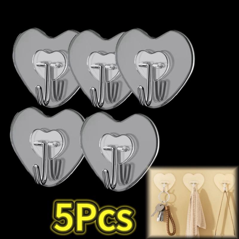 Heart Shape Transparent Hook Non Punching Plastic Love Hangers Holder Self Adhesive Key Towel Multi-Purpose Hook Wall Key Holder