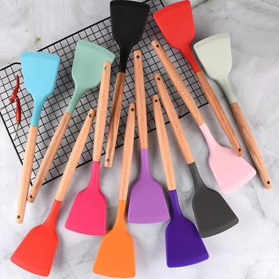 Spatola antiscottatura Silenzioso Stir-Fry Comodo manico in legno esteso per friggere