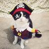 Cat Pirate Costume - Pet Hat, Skull Triangle Bandana, Halloween for Dogs Cats With Captain Headwear and Party Necklace