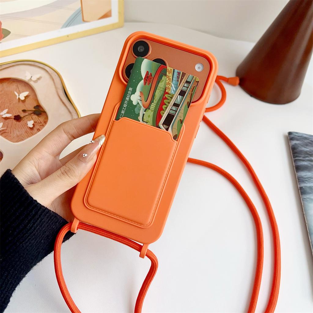 Étui de téléphone avec cordon bandoulière pour IPhone Air 17 16 15 14 Plus 13 12 11 Pro Max Silicone Liquide Portefeuille Porte-cartes Housse