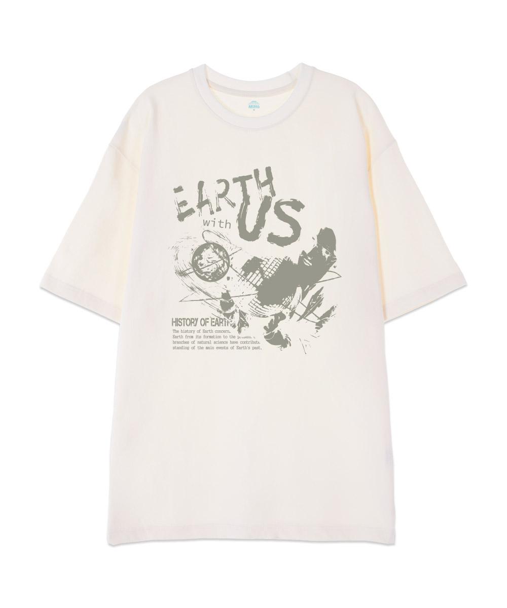 Astral Projection [Oversized] Earth With Earth 13-Count Cotton Round Neck Short Sleeve T-Shirt_Ivory L