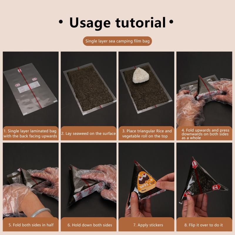 Bolsa de Embalaje Triangular para Bolas de Arroz de 200 Piezas con Pegatinas Molde Alga Marina Nori Onigiri Sushi Bolsas de Regalo de Plástico Accesorios Bento