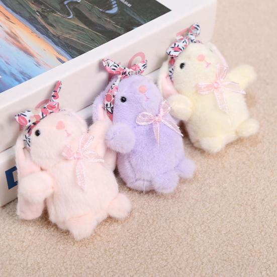 Mini Bunny Plush Keychain Soft Stuffed Rabbit with Floral Headband & Bow Cute Pendant for Bags Backpacks Keys Decorative Gift for Kids & Animal Lovers