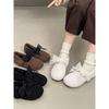 Gentle Wind White Shoes with Velvet Mary Jane Fluffy Shoes for Women To Wear Outside Autumn and Winter New Warm Cotton Shoes