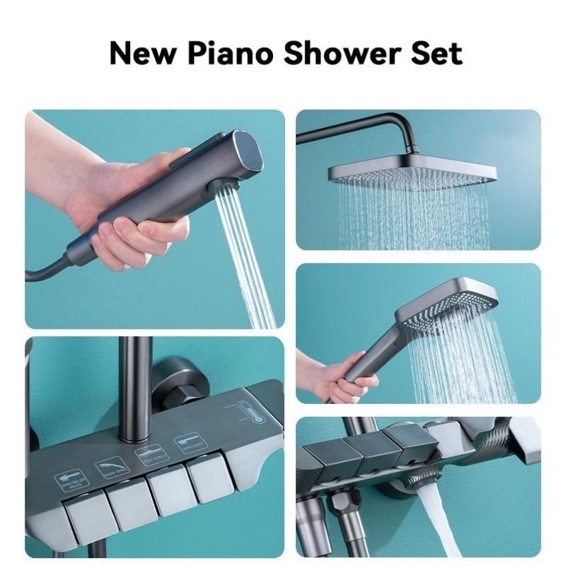 Stainless Steel Bathroom Showerhead Set Thermostatic Digital Display Showerhead Piano Key Advanced Shower Set