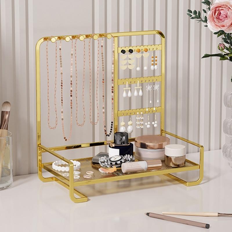 Elegant Metal Jewelry Stand with Tray Stylish Jewelry Stand Organizers Display Rack for Modern Home Accessory Storage