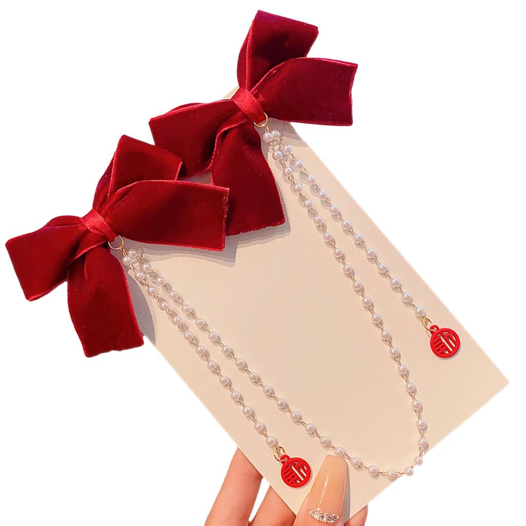 Eleganter Doppel-Schleifen-Haarclip für Kinder mit Quasten-Perlen-Design Perfekt für kleine Mädchen im Alltag und für Veranstaltungen