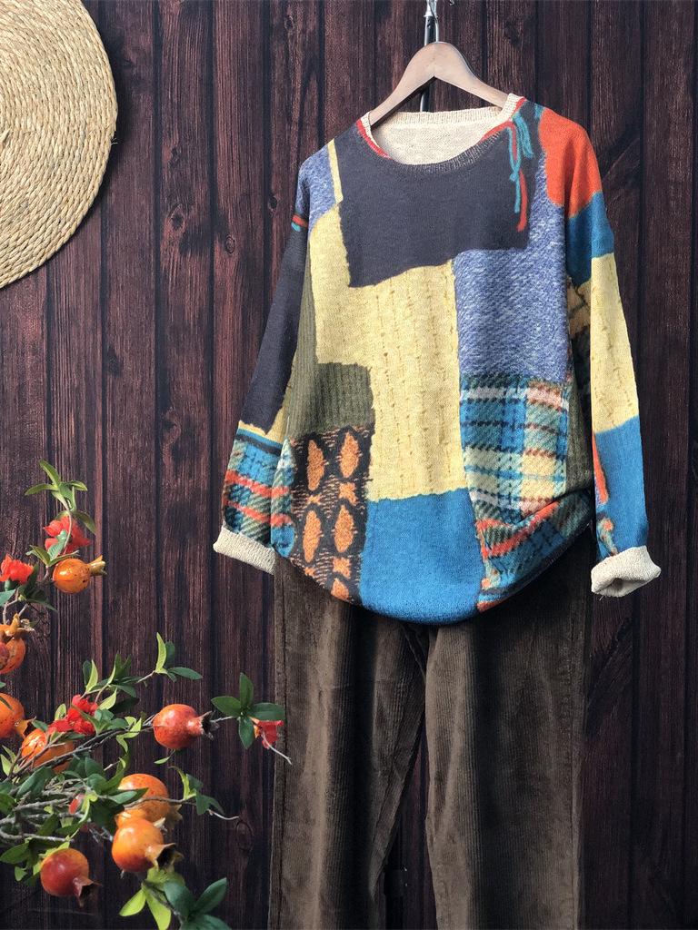 Women's Mink Cashmere Loose Fit Pullover: 2025 Autumn Round Neck Long Sleeve Sweater