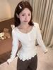 260g Cotton Modal Korean Lace Trim Slimming Round Neck Outerwear Top