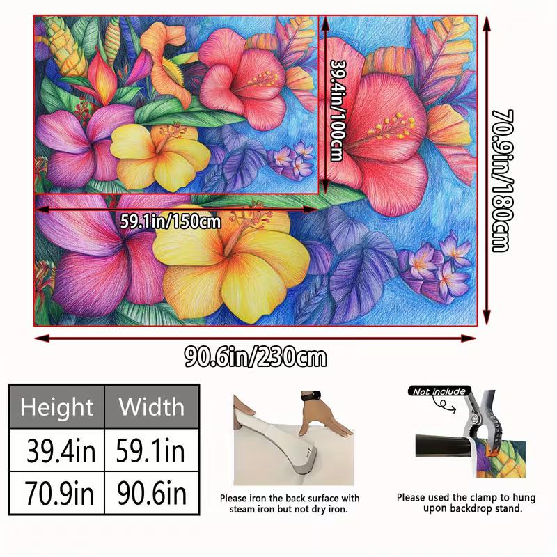 2D Tropical Floral Art Backdrop Colorful Hibiscus Flower Party Photography Banner