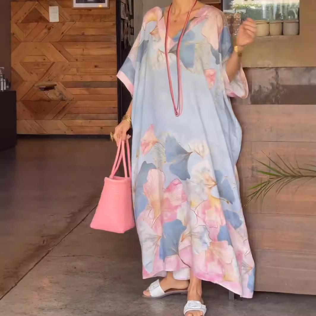 

Women s Floral Maxi Dress with Bohemian Print, Summer Sleeveless Dress 5XL синій