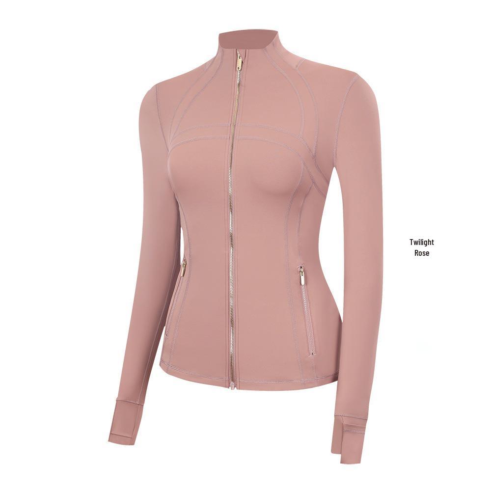Lulu Women's Slim Fit Stand Collar Yoga Jacket with Gold Zipper – Long Sleeve Sports Fitness Outerwear
