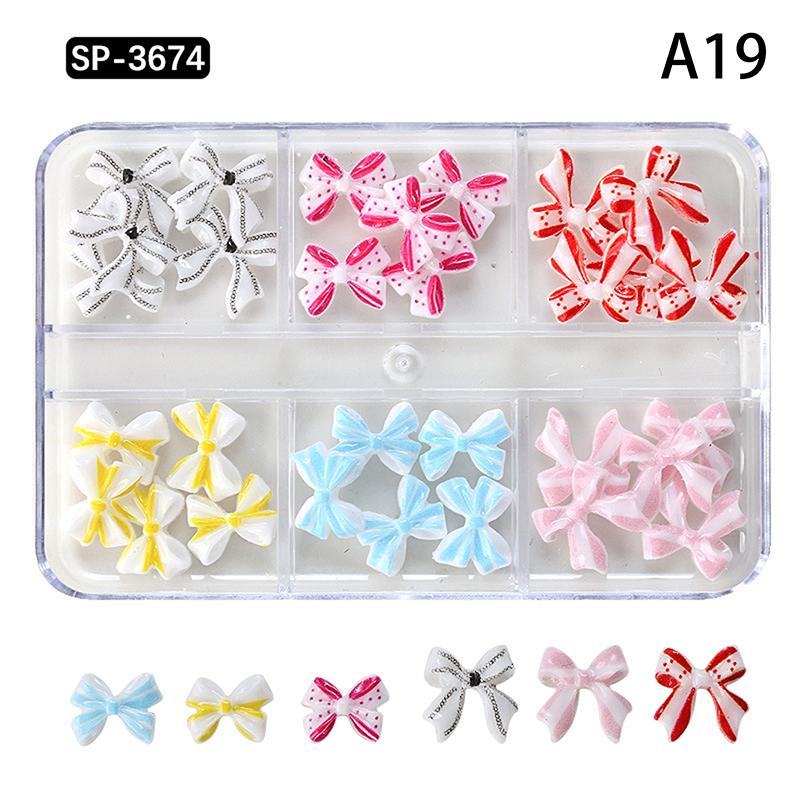 6 Grids Mix Colors Resin Bow Cute 3D Nail Charms Decorations Accessories Bowknot For Nails Art Diy Manicure Tips
