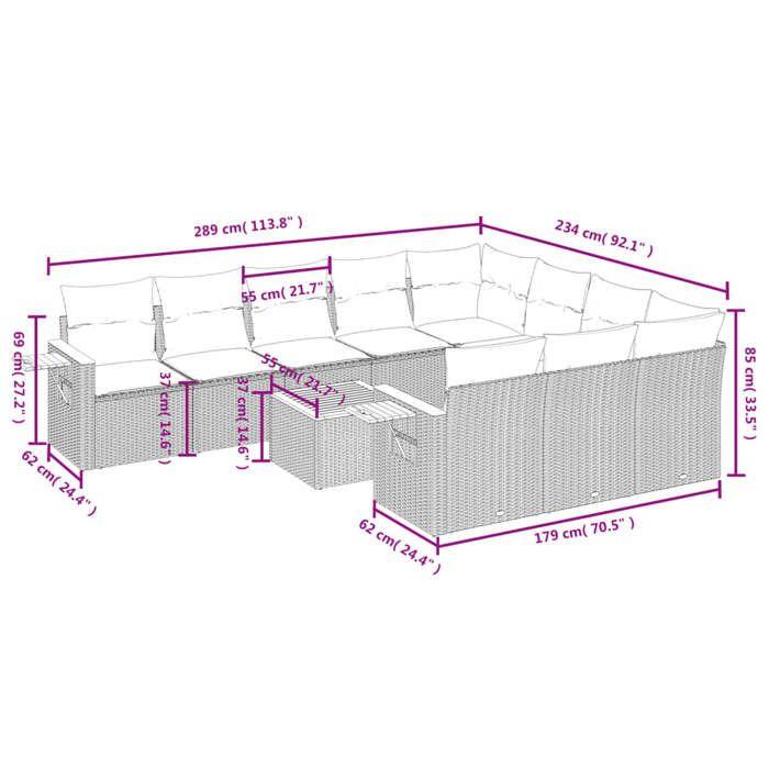 VidaXL Salon de Jardin avec Coussins 11 pcs, Canapés de Terrasse, Ensemble de Meubles de Patio, Mobilier d'Extérieur, Gris 3227187