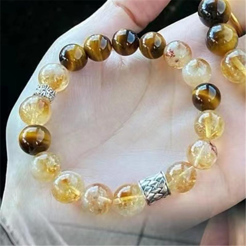 Natural Yellow Tiger Eye Yellow Tower Crystal Couple Bracelet, Fashion Gift Bracelet Old Silver Accessories Original Jewelry