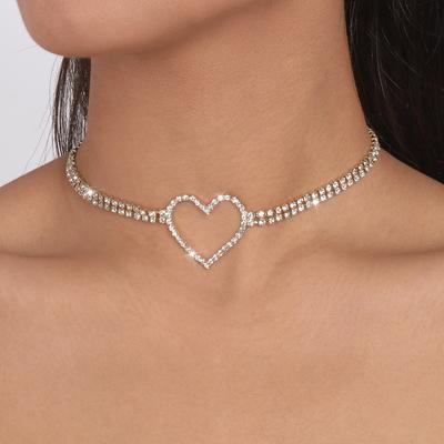 Women European Minimalist Light Luxury Design Clavicle Choker Full Rhinestone Heart Sweet Personality Necklace For Women