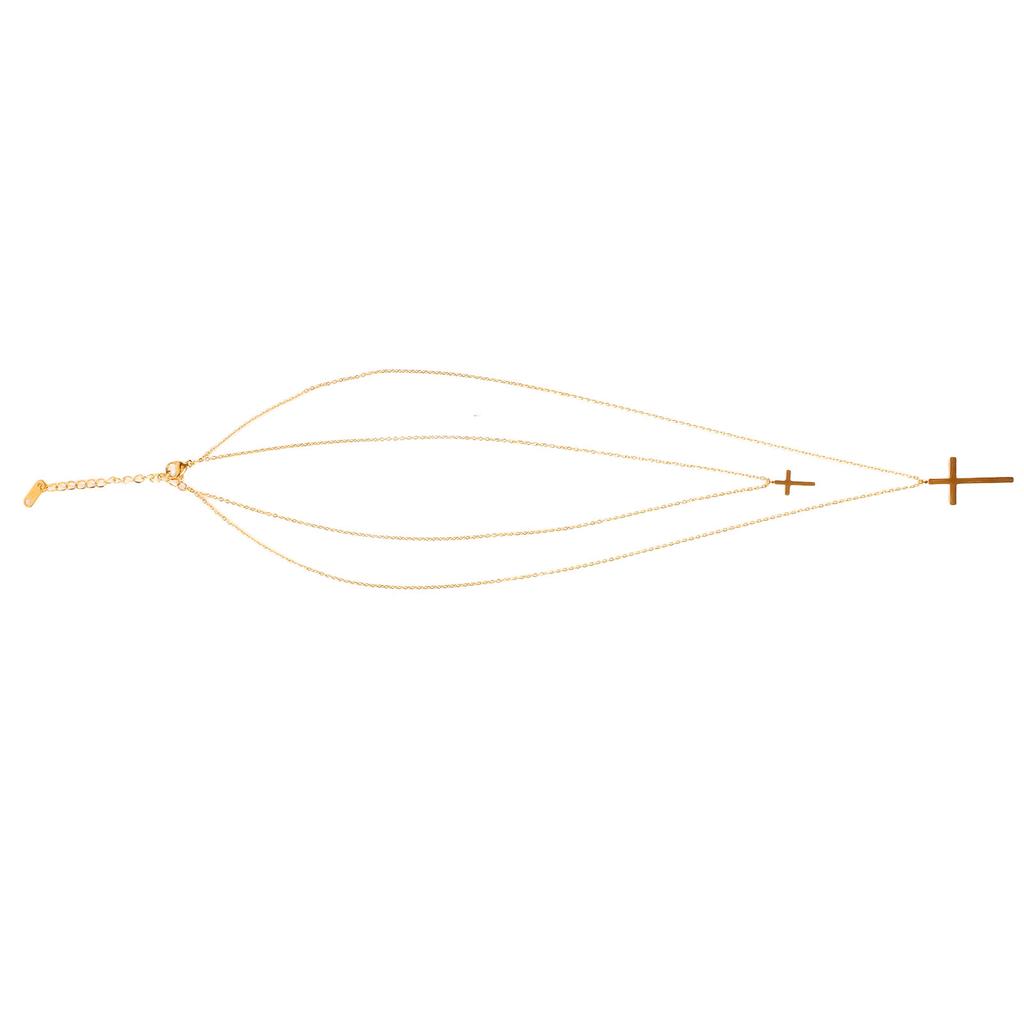 Cross Necklace Titanium Steel Simple Double Layers Gloosy Comfort Sweater Necklace for Belief Gold
