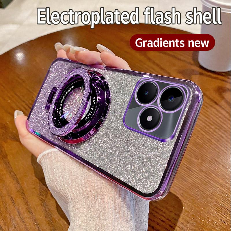 Glitter Ring Holder Phone Case For Realme Note 60 50 5 5i 6i 9i 5 7 8 9 10 11 12 13 14 Pro Plus 4G 5G 14X 14T 12X 11X Soft Cover