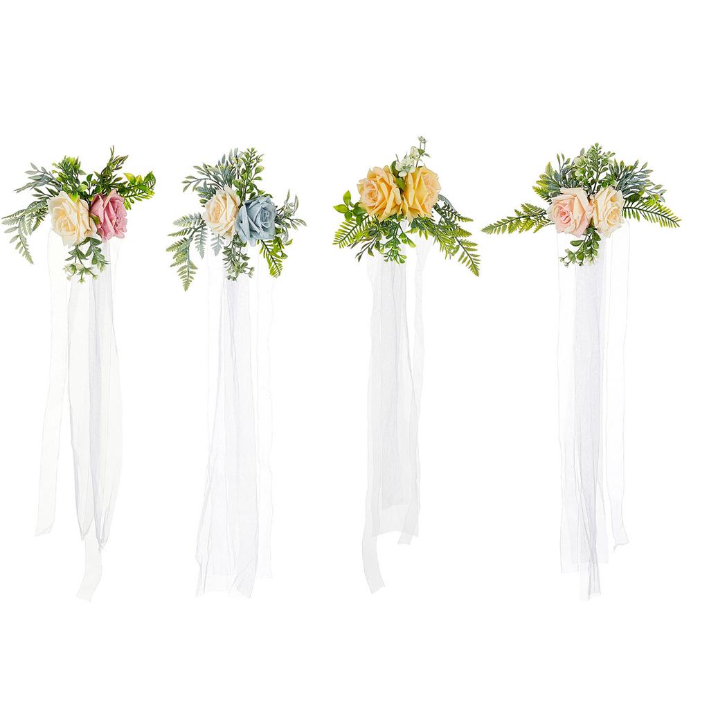 Wedding Aisle Decorations Chair Back Flower Decorations Artificial Flower with Long Ribbon for Ceremony Wedding Party