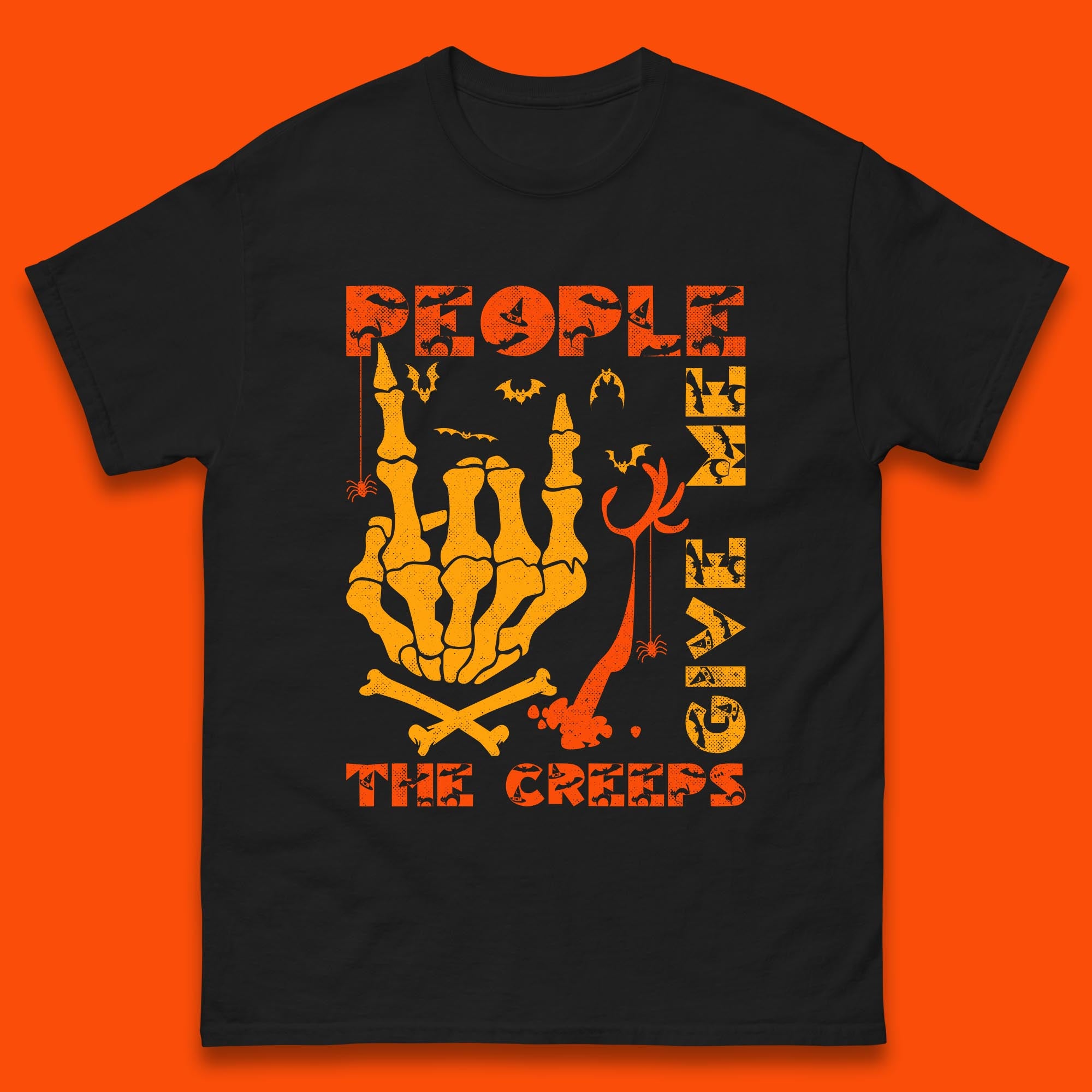 

People Give Me The Creep Skeleton Hand Halloween Spooky Creepy Season Mens Tee Top 4XL