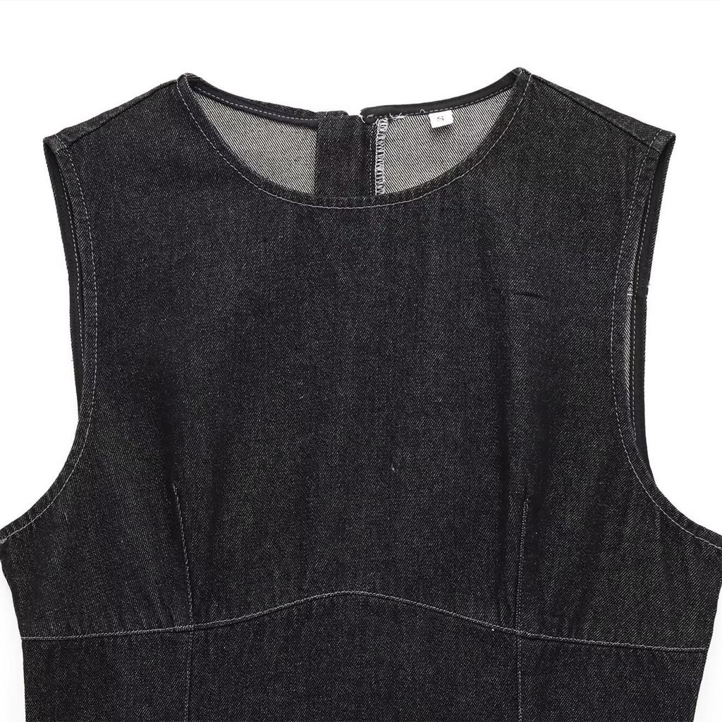 2025 Spring Women's Sleeveless Round Neck Slim Denim Mini Dress