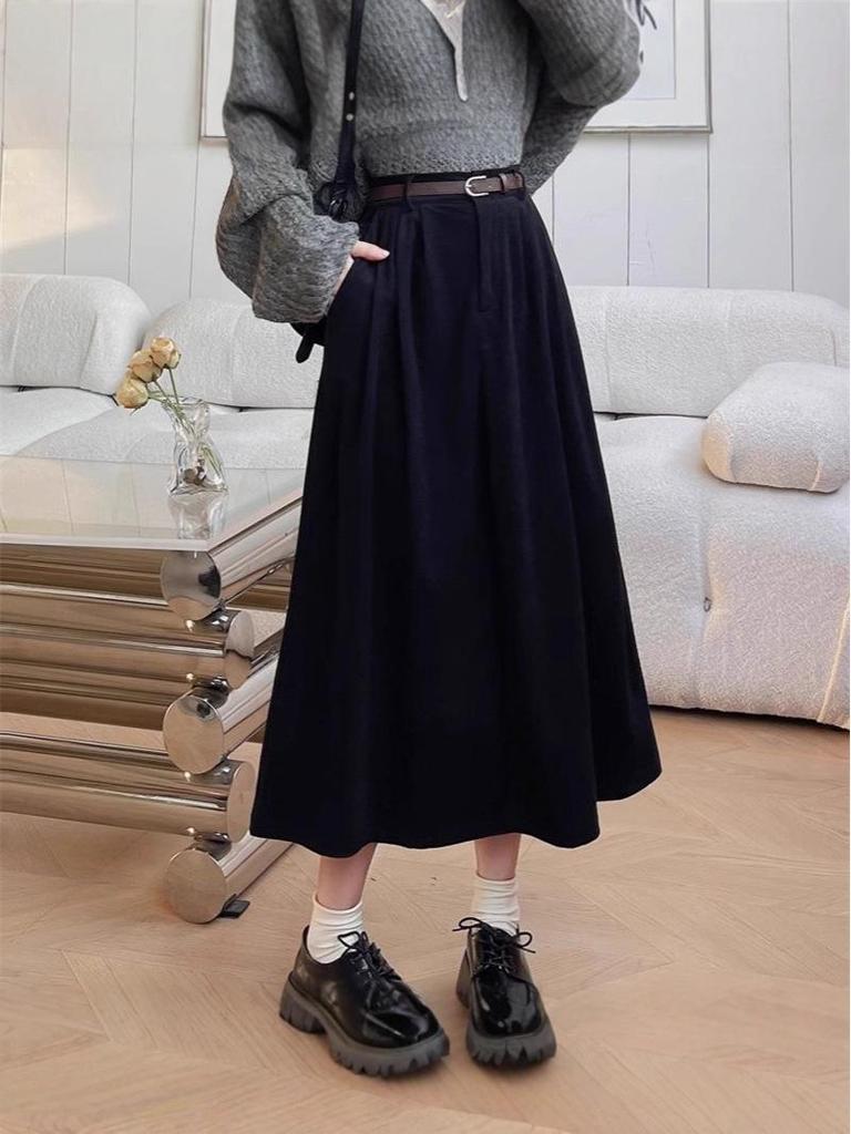 2025 Korean Style Women's High Waist Corduroy A-line Skirt – Autumn/Winter Retro Long Skirt with Large Hem and Slimming Fit