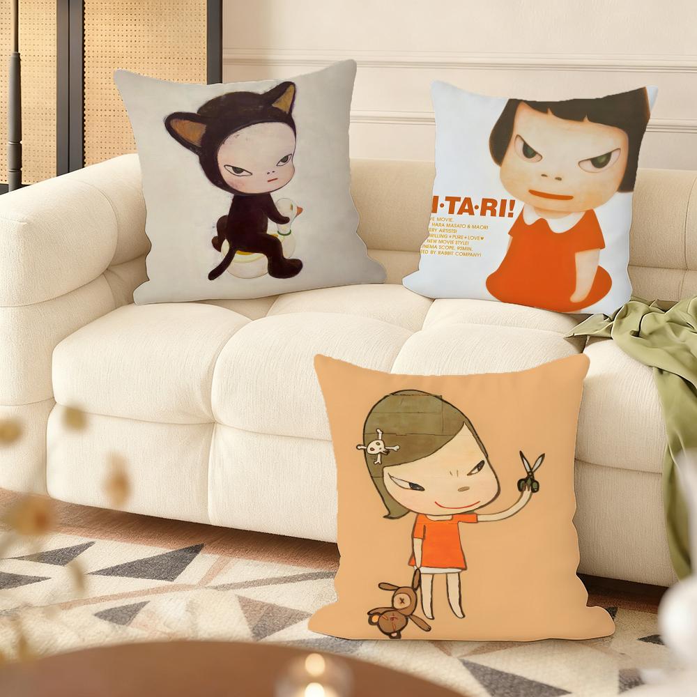 Yoshitomo N-Nara Movie Cushion Cover Soft Short Plush Pillow Cover Smooth Cozy Texture Aesthetic Cushion Case Home Decor