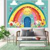 2D Cartoon Rainbow Backdrop, Smiling Sun & Flowers Photography Background for Kids Party