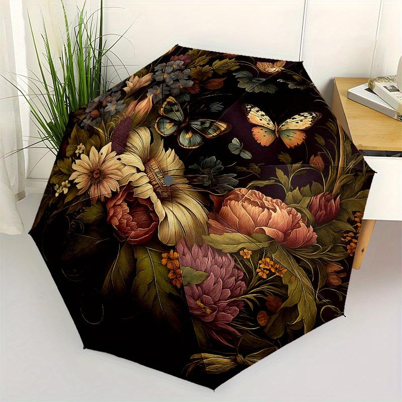 

Elegant Floral Butterfly Circular Wall Art DecorUmbrellaPortable 3-Fold Compact Umbrella for Men & Women Gift