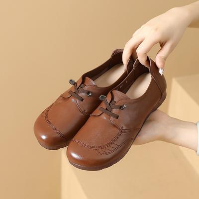Nieuwe Lente- en Herfstschoenen Volnerf Koeienleer Veterschoenen Leren Schoenen Zachte Zool Retro Artistieke Stijl Damesschoenen Echt Leer Platte Schoenen