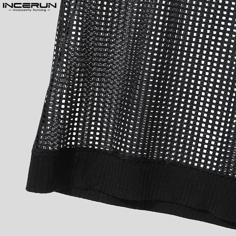 INCERUN Men Square Collar Sleeveless Hollow Out Casual Beach Tank Tops