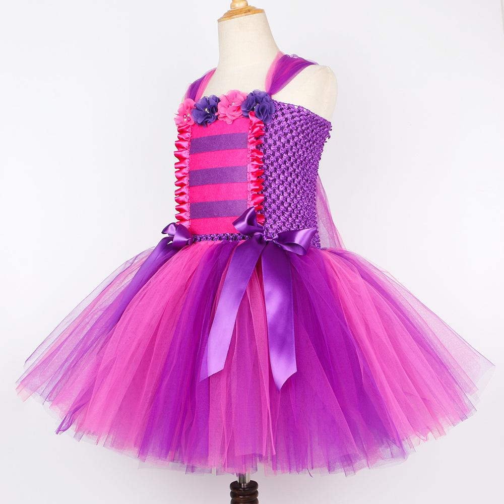 Kids Cheshire Cat Tulle Puff Dress, Alice in Wonderland Cute Cat Princess Cosplay Outfit