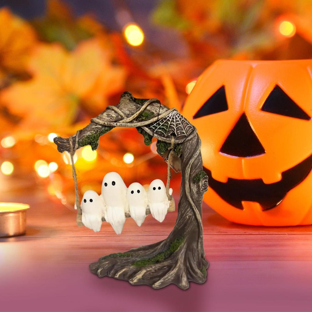 Halloween Cute Ghost Tree Swing Decor Swing Ghost Halloween Figurines Table Decor Spooky Halloween Decorations Party Supplies