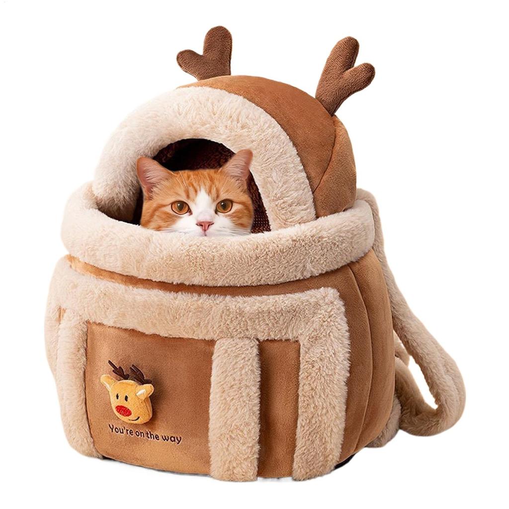 Cat Dog Bag Carrier Pet Plush Elk Shape Backpack Winter Puppy Outgoing Backpack for Small Dog Cats Outdoor Camping Indoor Winter