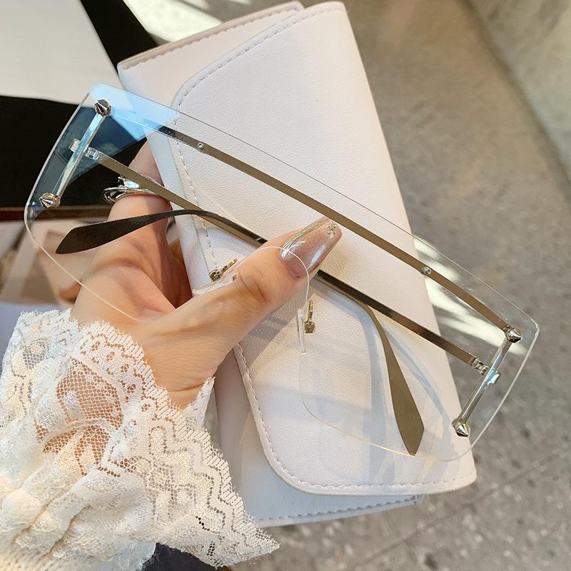 

Цельные линзы, очки с большой оправой, солнцезащитные очки, женские безрамные персонализированные уличные ретро-солнцезащитные очки