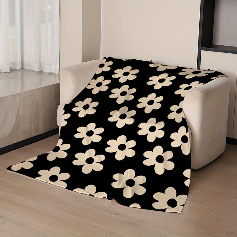 Cozy Soft & Warm Flannel Blanket, Black & White Floral Print - Perfect for Couch, Bed, Office, Camping, and Home Decor