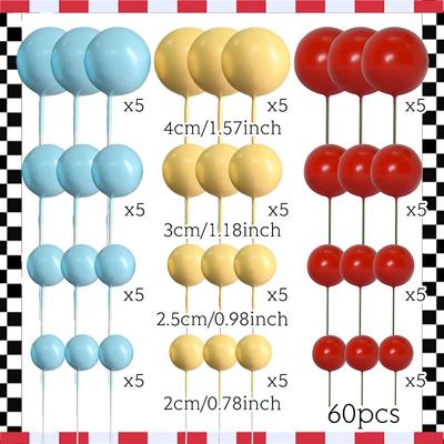 60 pièces Décorations de Gâteau Boules pour Anniversaire Garçon 1ère Année Décorations de Gâteau Boules pour Gâteau Décorations de Gâteau pour Voitures de Course