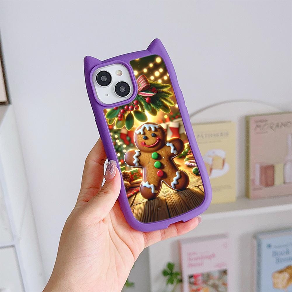Cat Ear Soft Phone Case for iPhone 16 15 14 13 12 11 Pro Max Plus XR X TPU Anti-Drop Transparent Acrylic Back Cover NY28 Christmas tree Santa Claus