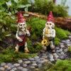 Weather Resistant Yard Art Halloween Skeleton Gnome Musician Resin Figurine, Hand-Painted Gothic Statue with Guitar Courtyard Lawn Landscaping