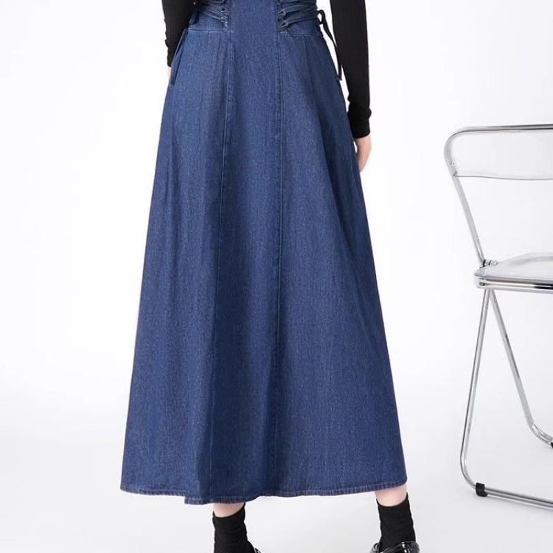 Frühling Herbst Damen Übergröße Mode Hohe Taille Lässig Jeansrock Midilänge A-Linien-Rock