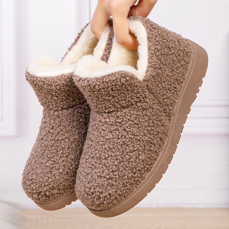 New Root Cotton Slippers Women's Winter Fluffy Shoes Piled Thickened Non-slip Snow Boots
