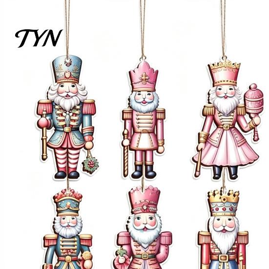 Decorative Hanging Pendants for Holiday Christmas Nutcracker Ornaments Tree, Wooden Soldier Tree Xmas Party Window Decoration, 2D Flat Decor