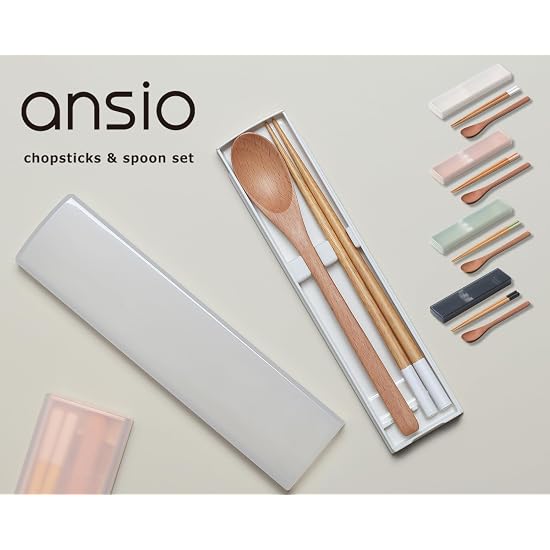 ansio Quiet Antibacterial Chopsticks and Spoon 18cm Set with Sliding Case, Natural Wood, Black, Dish
