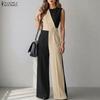 ZANZEA Women Casual Round Neck Loose Sleeveless Wide Leg Jumpsuits