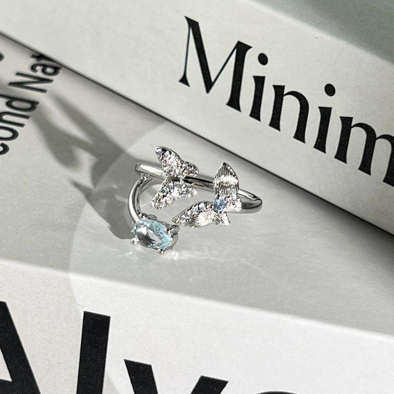 Light luxury Internet celebrity mix and match personalized flower bow fashion ring women full of diamonds flower language niche cold wind ring tide